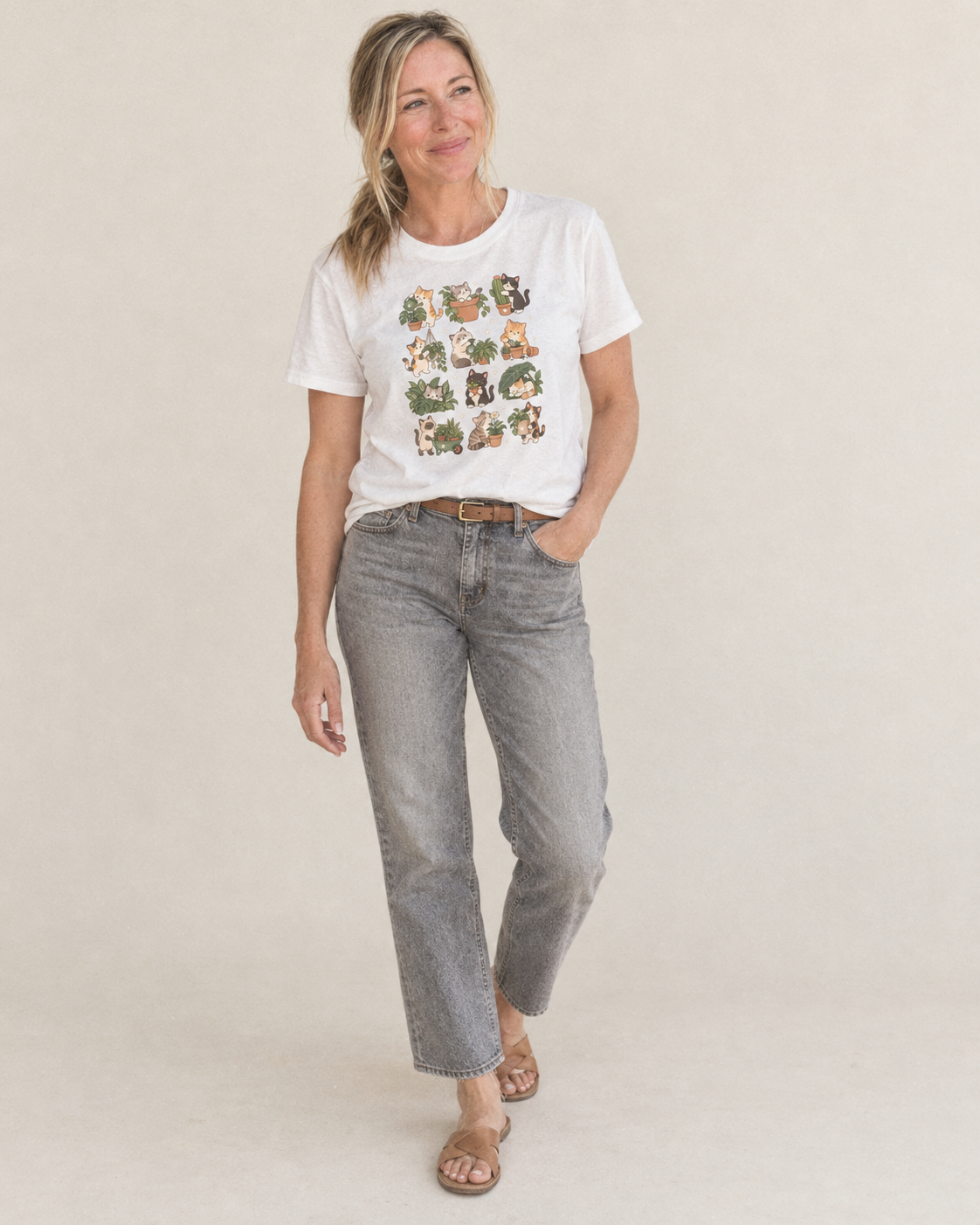 Plant Shop Cat Club Classic T-shirt – studio model photo