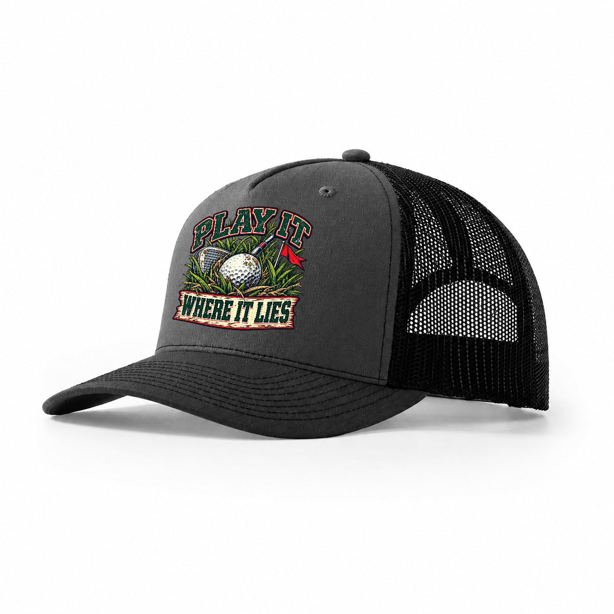 Play It Where It Lies Golf Life Trucker Hat – Dark Grey Black