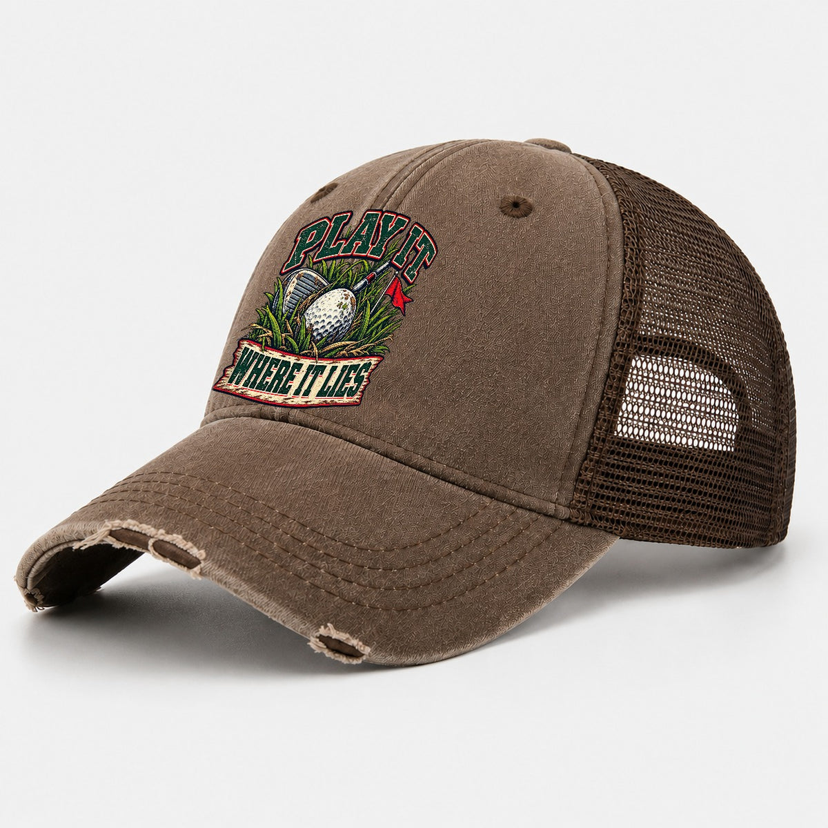 Play It Where It Lies Golf Life Washed Trucker Hat – Coffee