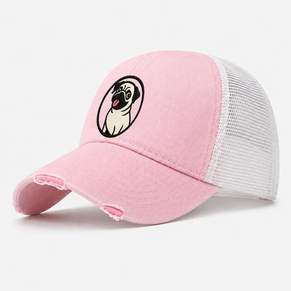 Playful Pug Washed Trucker Hat – Light Pink