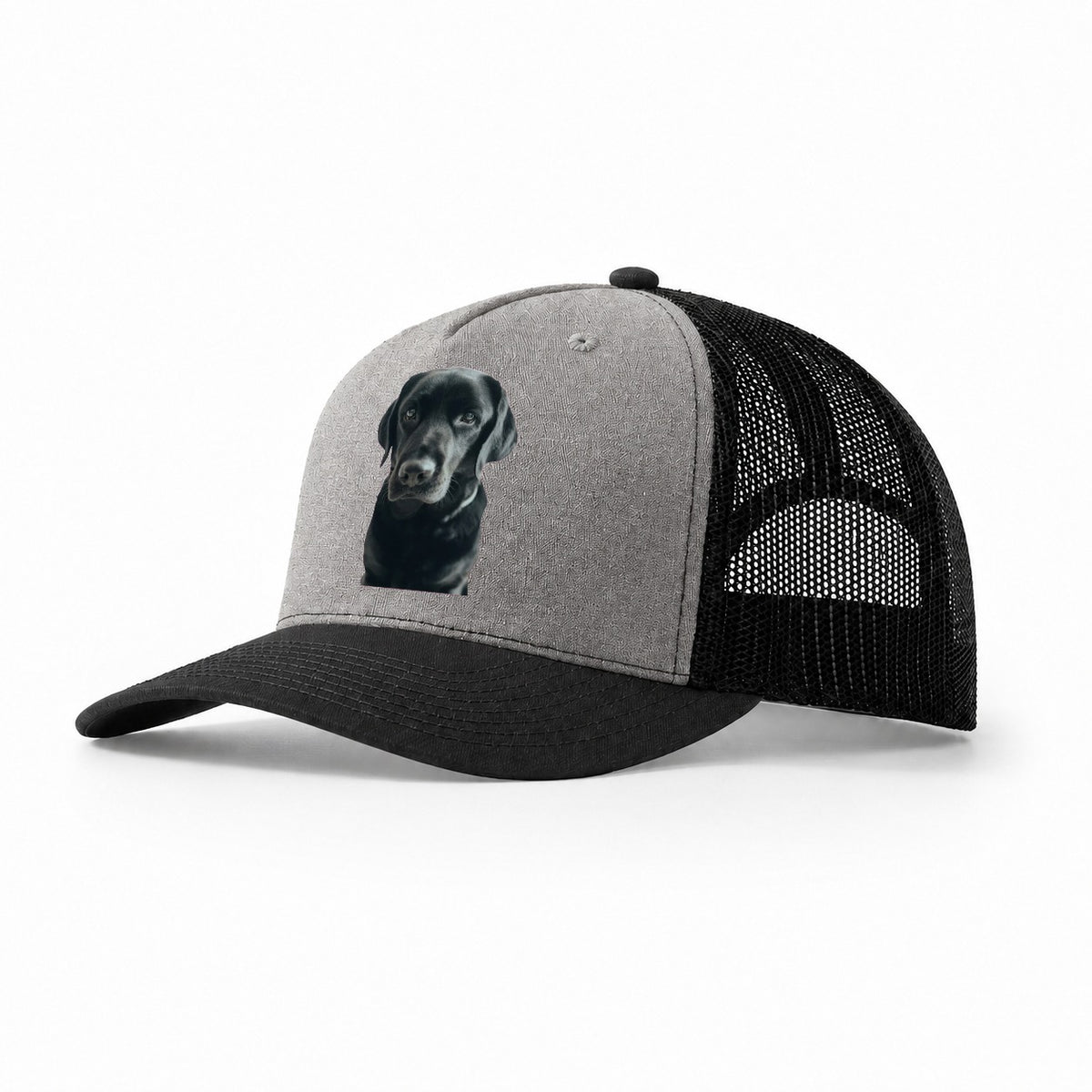 Black Labrador Portrait Trucker Hat – Grey Black