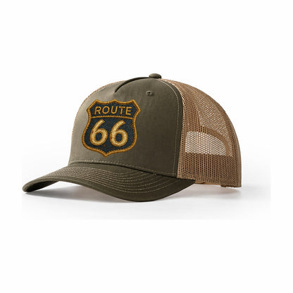 Route 66 Highway Shield Trucker Hat – Olive Khaki