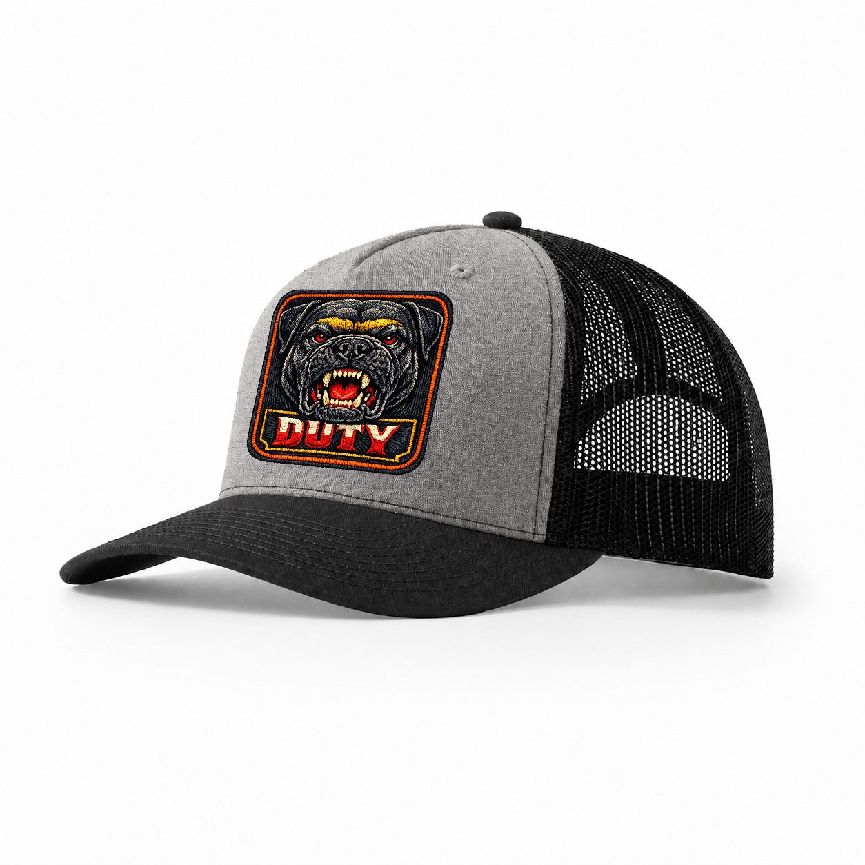 Bullmastiff Duty Badge Trucker Hat – Grey Black