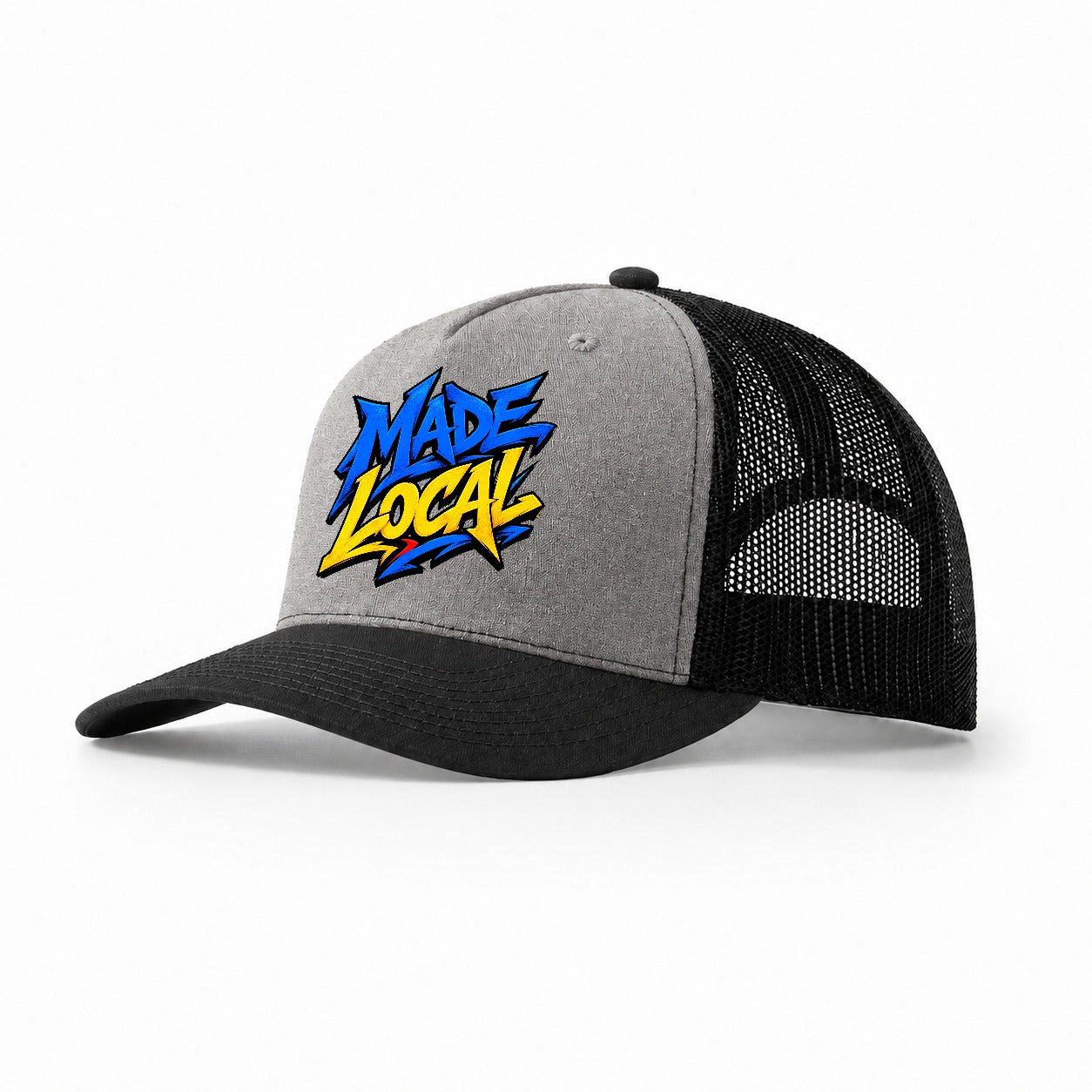 Made Local Tee Graphic Trucker Hat – Grey Black