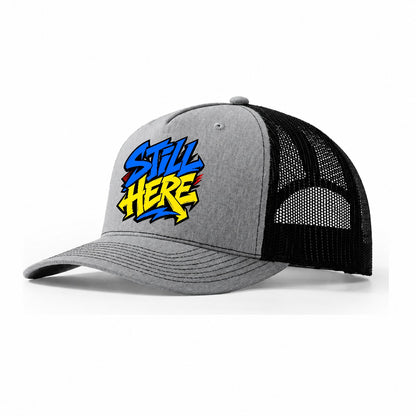 Still Here Tee Graphic Trucker Hat – Sport Grey Black