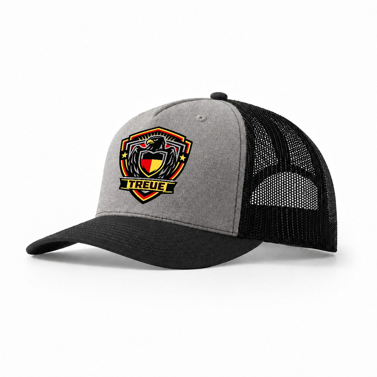 Treue Crest Trucker Hat – Grey Black
