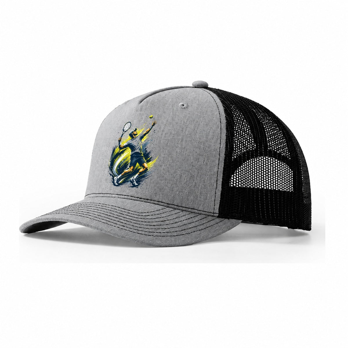 Explosive Brushstroke Tennis Serve Trucker Hat – Sport Grey Black