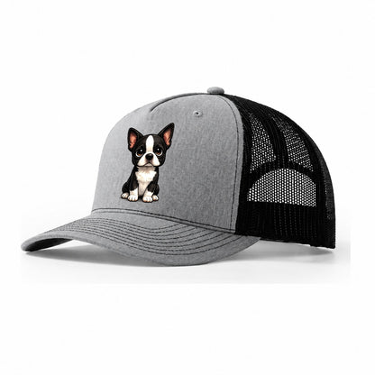 Boston Terrier Sitting Sweetheart Trucker Hat – Sport Grey Black