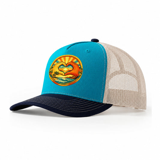 Golden Peace Trucker Hat – Teal Navy