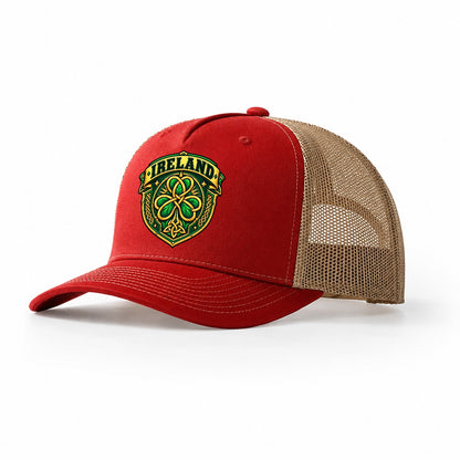 Ireland Retro Badge Country Logos Trucker Hat – Red Khaki