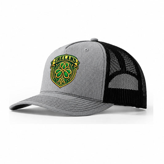 Ireland Retro Badge Country Logos Trucker Hat – Sport Grey Black