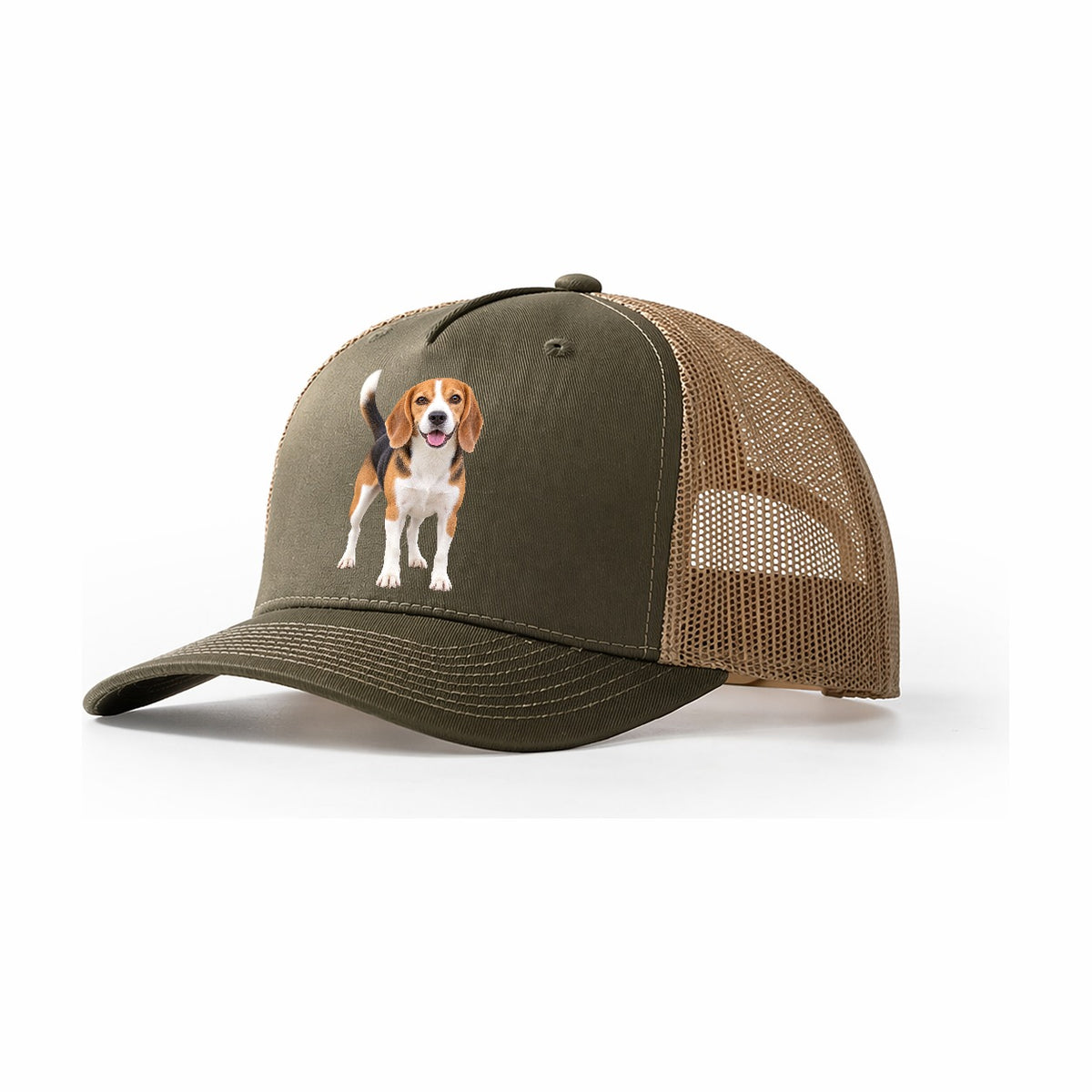 Beagle Standing Top Breeds Trucker Hat – Olive Khaki