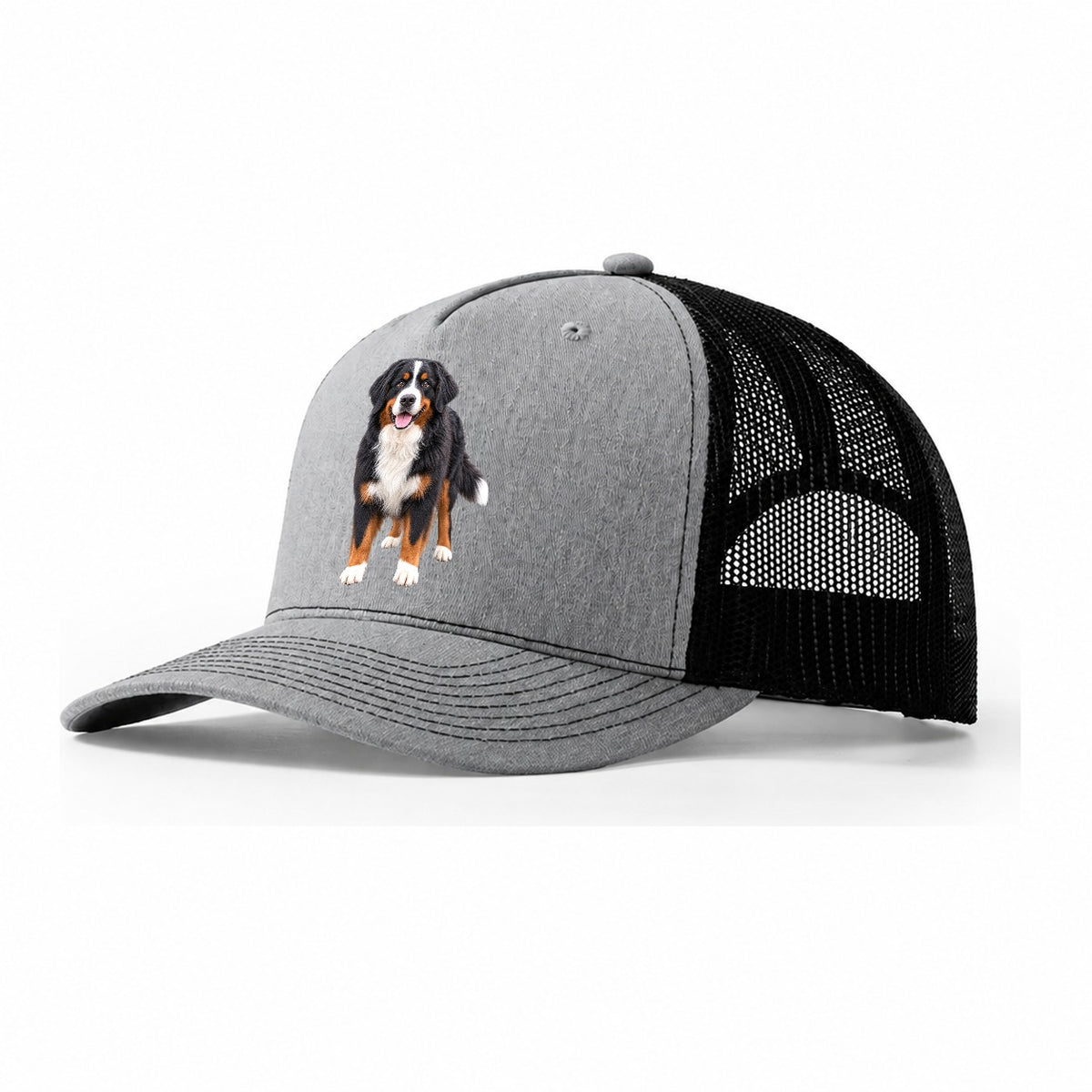 Bernese Mountain Dog Standing Top Breeds Trucker Hat – Sport Grey Black