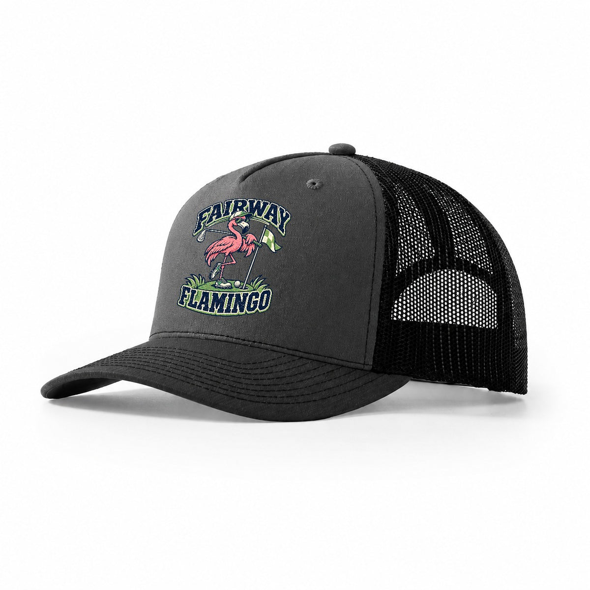 Fairway Flamingo Golf Life Trucker Hat – Dark Grey Black