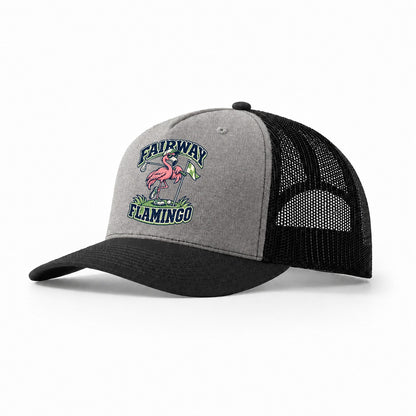 Fairway Flamingo Golf Life Trucker Hat – Grey Black