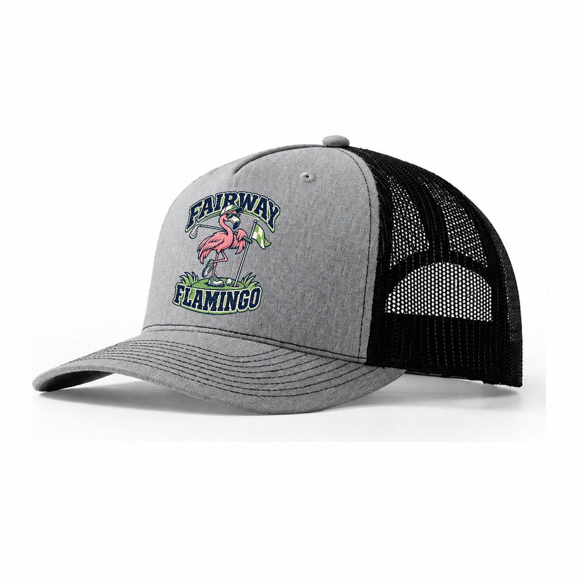 Fairway Flamingo Golf Life Trucker Hat – Sport Grey Black