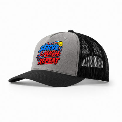 Serve Laugh Repeat Pickleball Life Trucker Hat – Grey Black