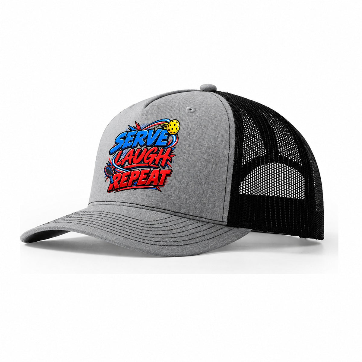Serve Laugh Repeat Pickleball Life Trucker Hat – Sport Grey Black