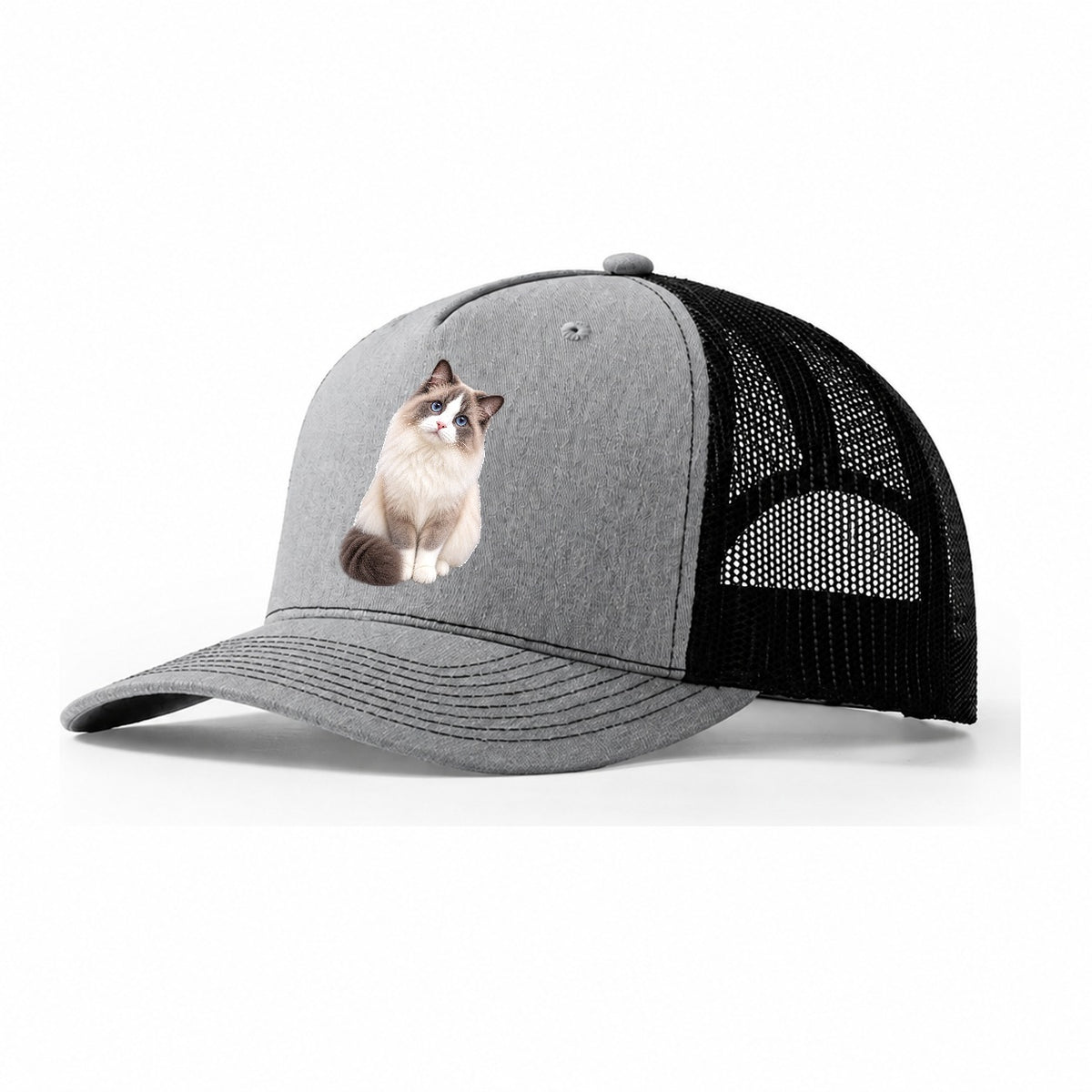 Ragdoll Seated Portrait Realistic Cat Portrait Trucker Hat – Sport Grey Black