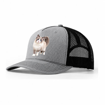 Ragdoll Standing Three Quarter Realistic Cat Portrait Trucker Hat – Sport Grey Black