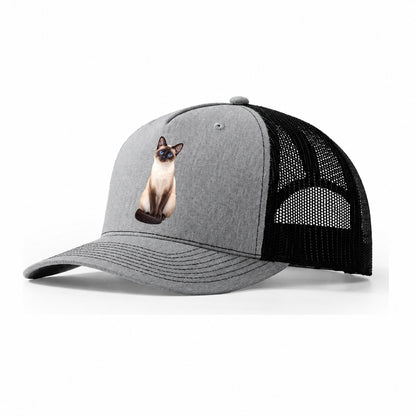 Siamese Seated Portrait Realistic Cat Portrait Trucker Hat – Sport Grey Black