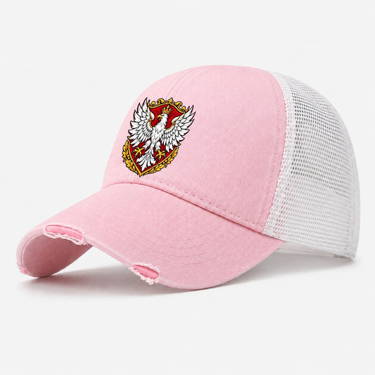 Poland Heraldic Crest Country Logos Washed Trucker Hat – Light Pink