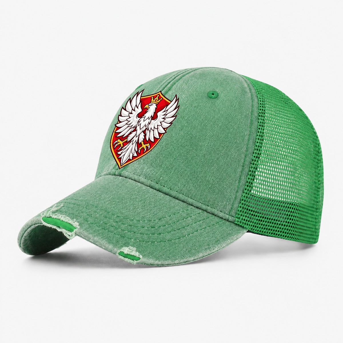 Poland Minimal Emblem Country Logos Washed Trucker Hat – Ink Green