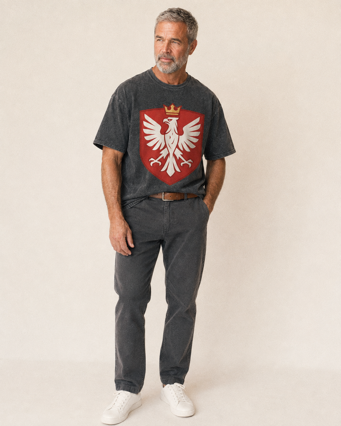 Poland White Eagle Vintage T-shirt – studio model photo