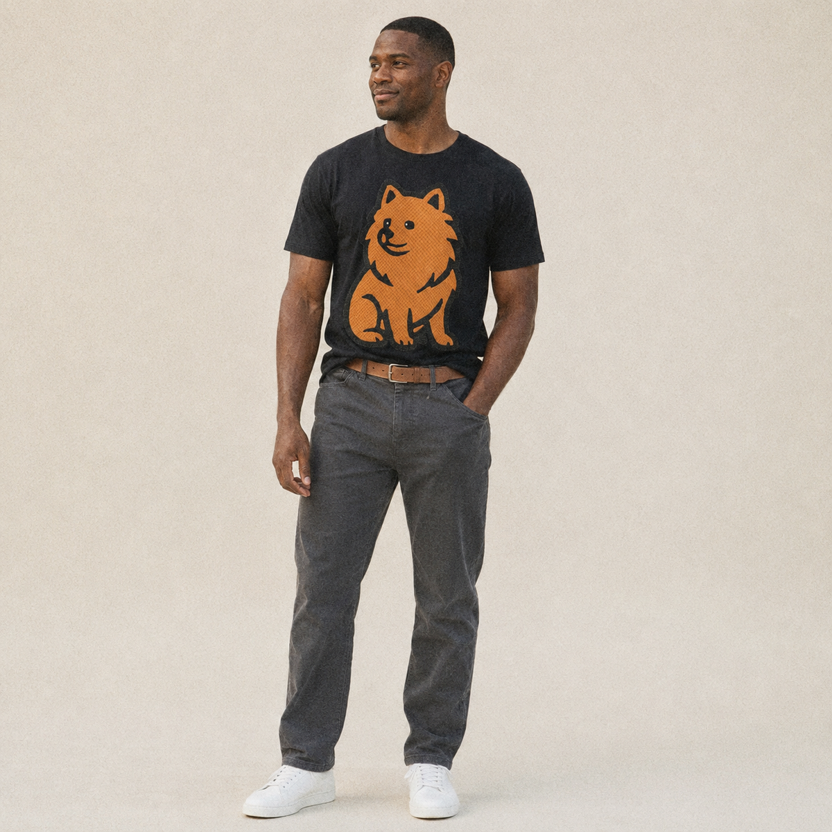 Pomeranian Orange Fluffy Charm Classic T-shirt – studio model photo