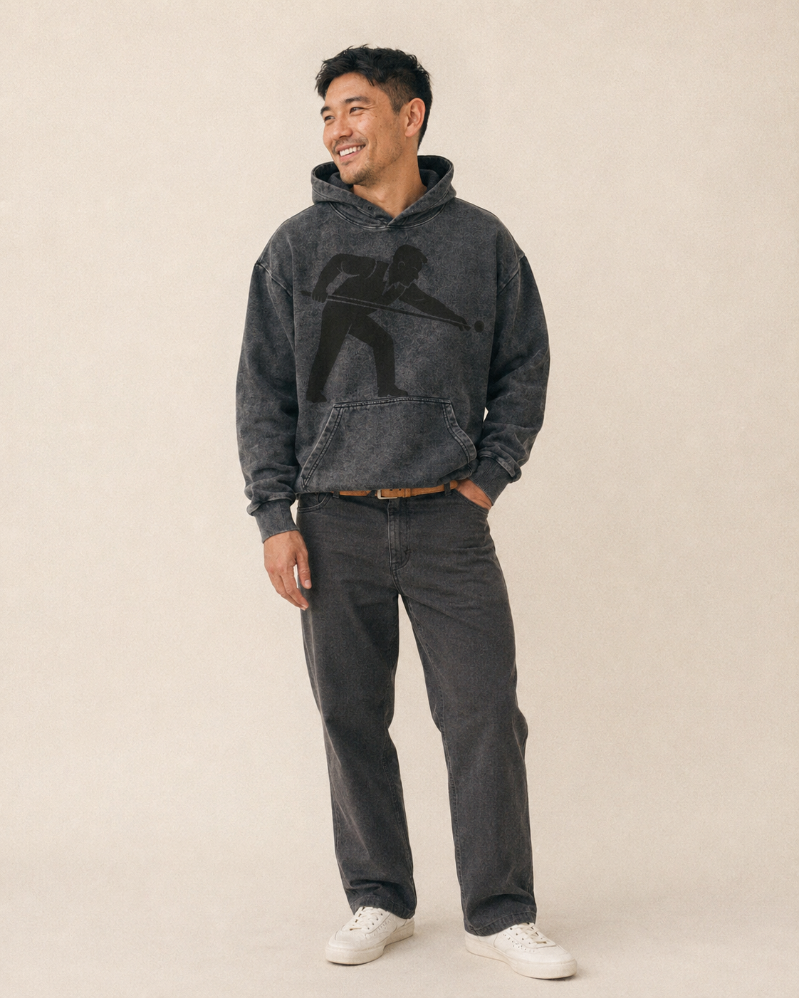 Pool Player Lining Up Shot Vintage Washed Hoodie – studio model photo
