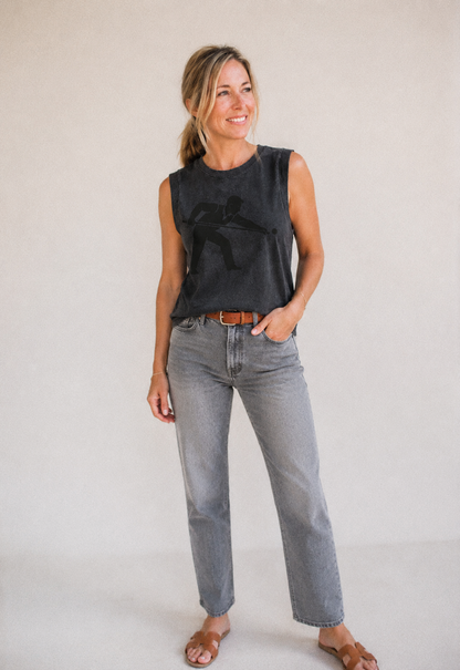 Pool Player Lining Up Shot Vintage Washed Tank – studio model photo