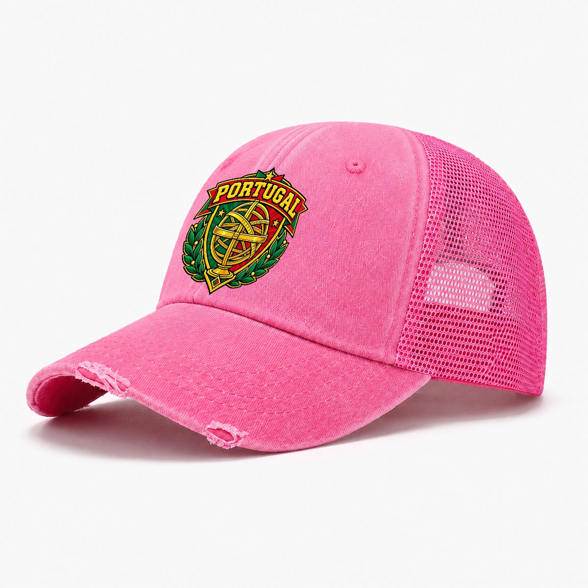 Portugal Retro Badge Country Logos Washed Trucker Hat – Rose