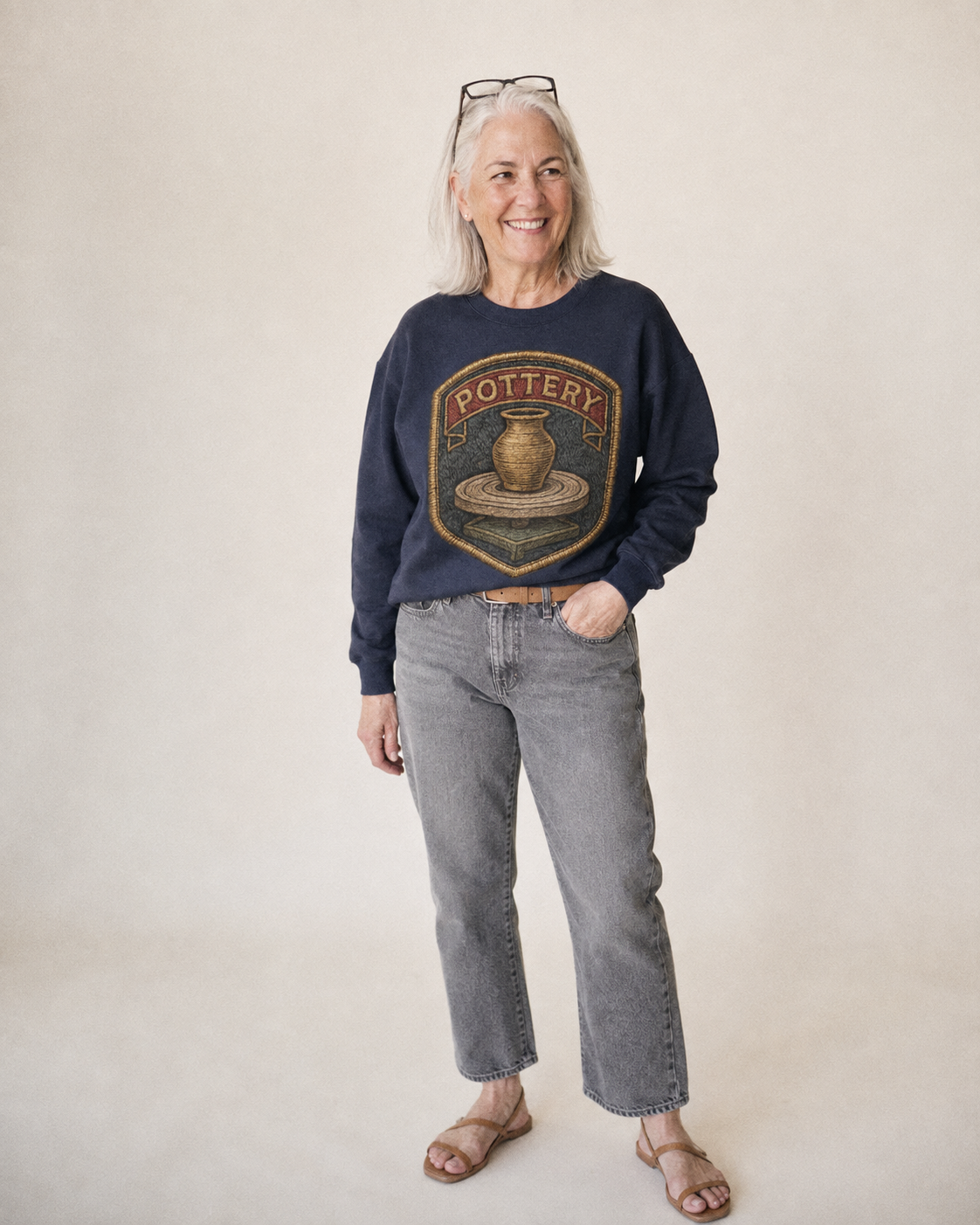 Pottery Wheel Fleece Sweatshirt – studio model photo