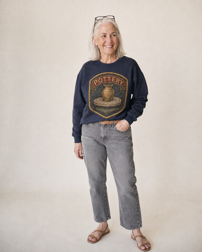 Pottery Wheel Fleece Sweatshirt – studio model photo