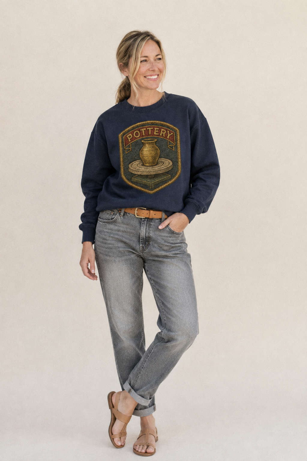 Pottery Wheel With Clay Vessel Ceramicist Symbol Fleece Sweatshirt – studio model photo