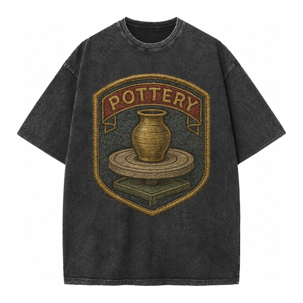 Pottery wheel with clay vessel - ceramicist symbol - Vintage T-shirt – Black