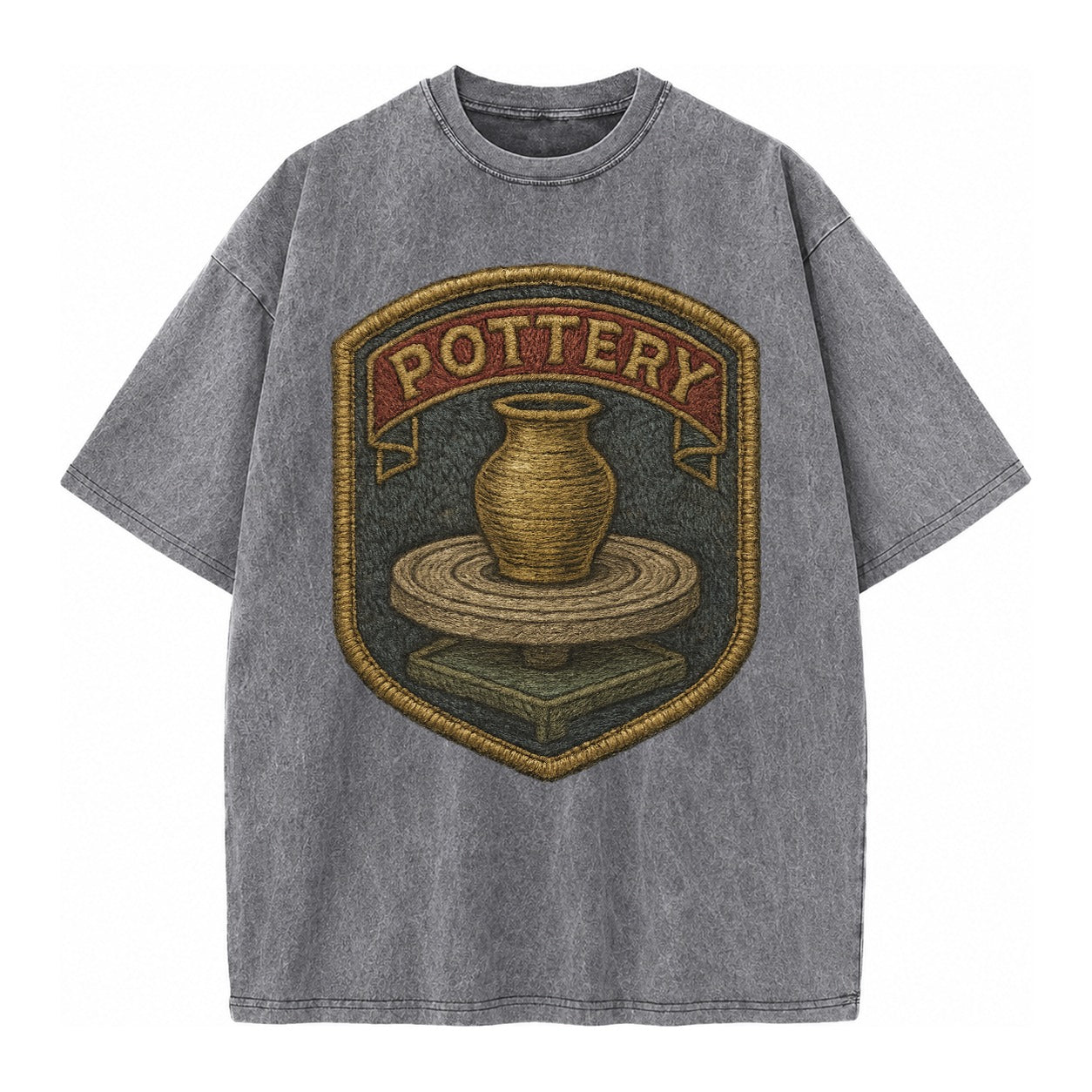 Pottery wheel with clay vessel - ceramicist symbol - Vintage T-shirt – Grey