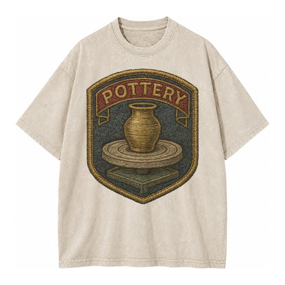 Pottery wheel with clay vessel - ceramicist symbol - Vintage T-shirt – Off White