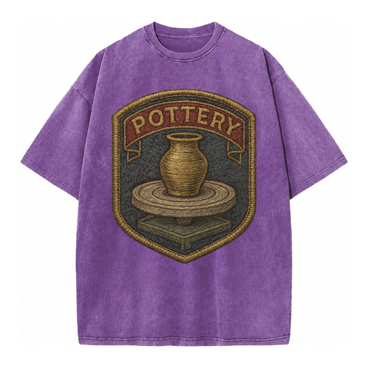 Pottery wheel with clay vessel - ceramicist symbol - Vintage T-shirt – Purple