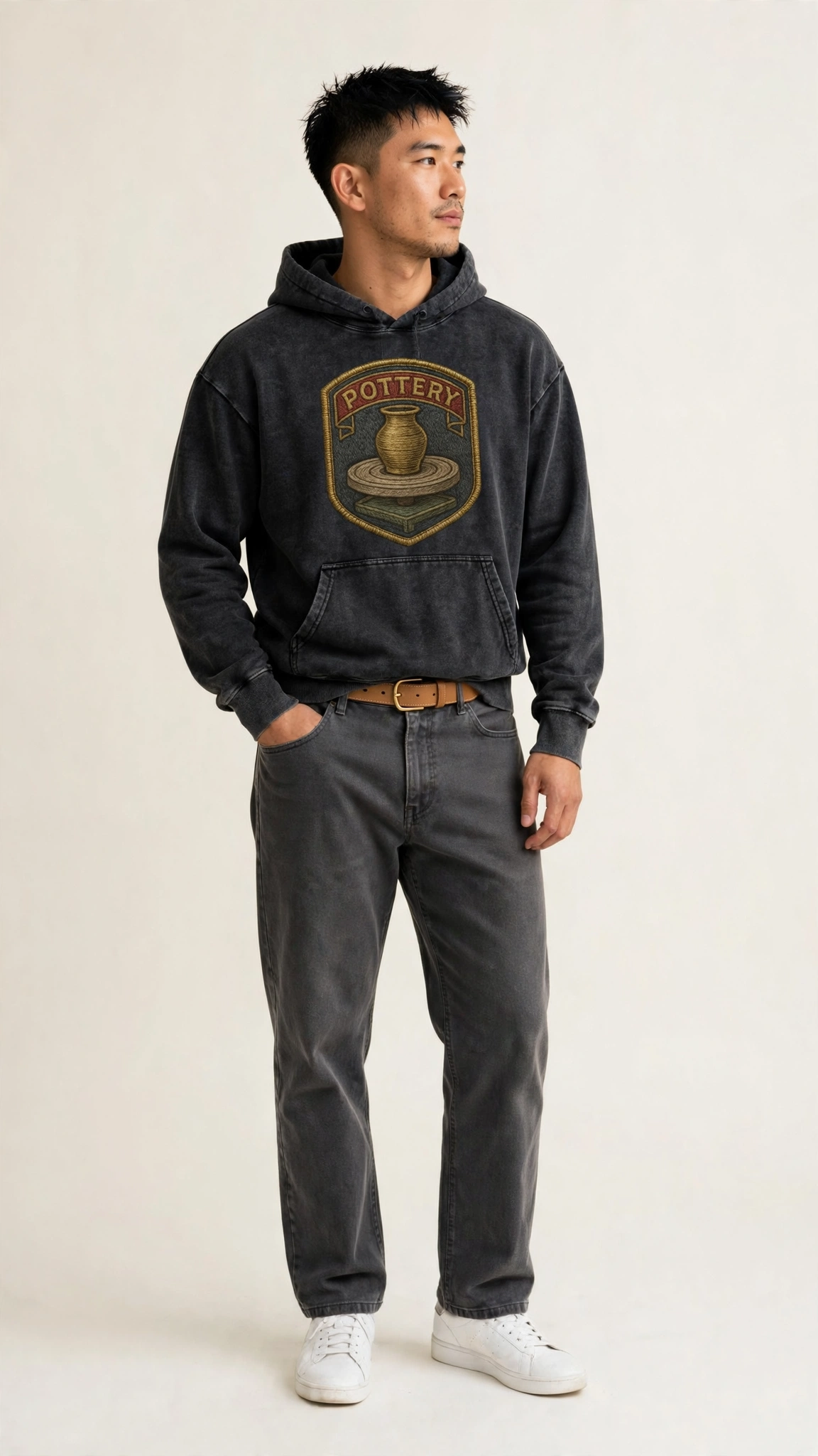 Pottery Wheel With Clay Vessel Ceramicist Symbol Vintage Washed Hoodie – studio model photo