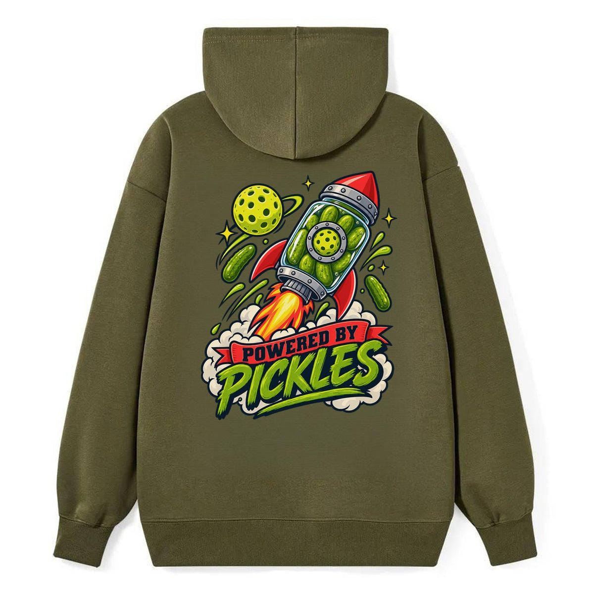 Powered By Pickles Pickleball Life Classic Pullover Hoodie – Armygreen