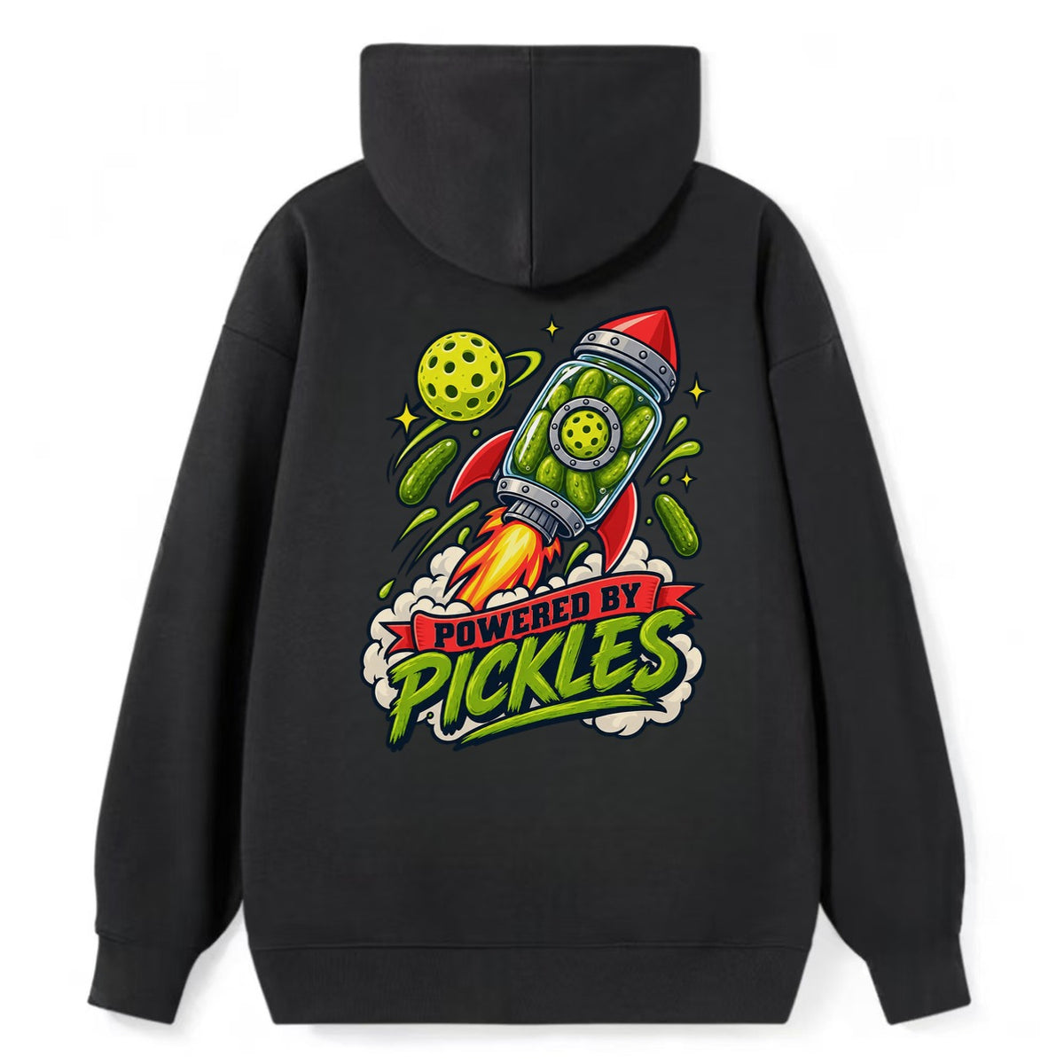 Powered By Pickles Pickleball Life Classic Pullover Hoodie – Black