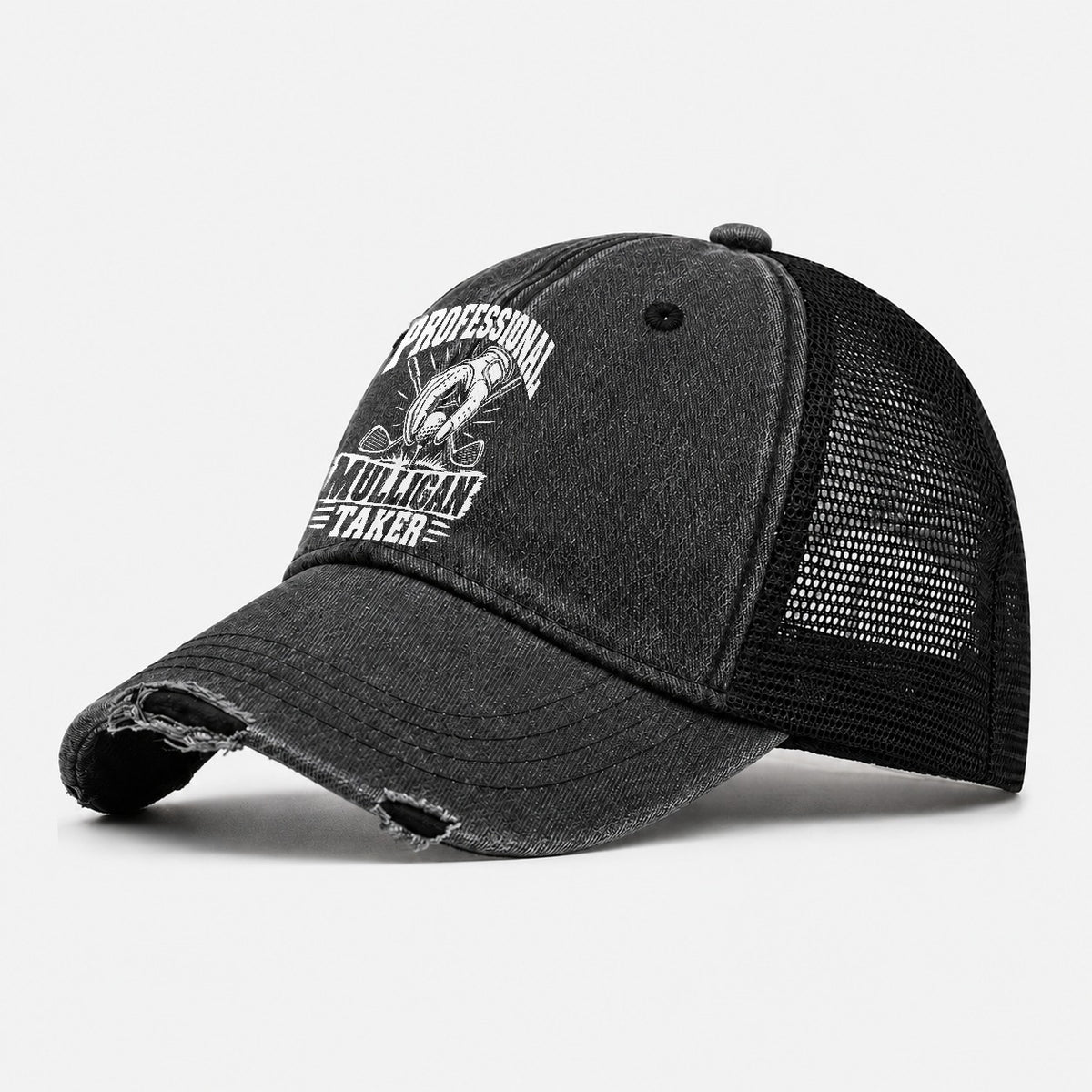 Professional Mulligan Taker Golf Life Washed Trucker Hat – Black