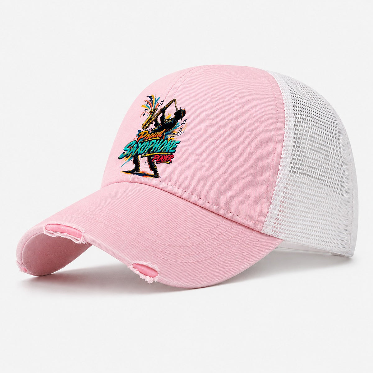 Proud Saxophone Player Music Instruments Washed Trucker Hat – Light Pink