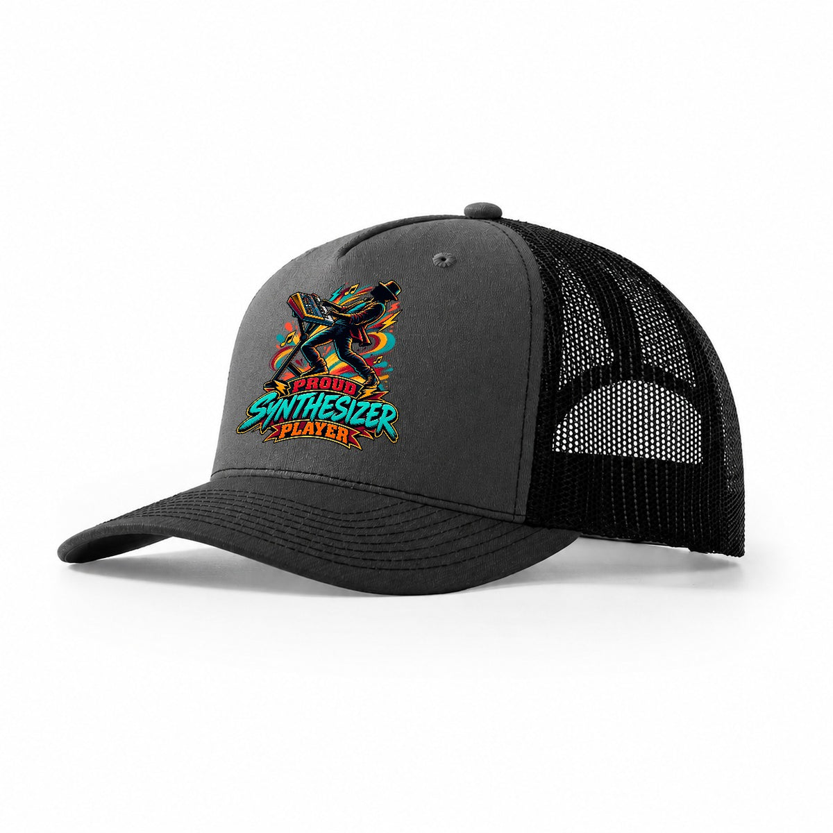 Proud Synthesizer Player Music Instruments Trucker Hat – Dark Grey Black