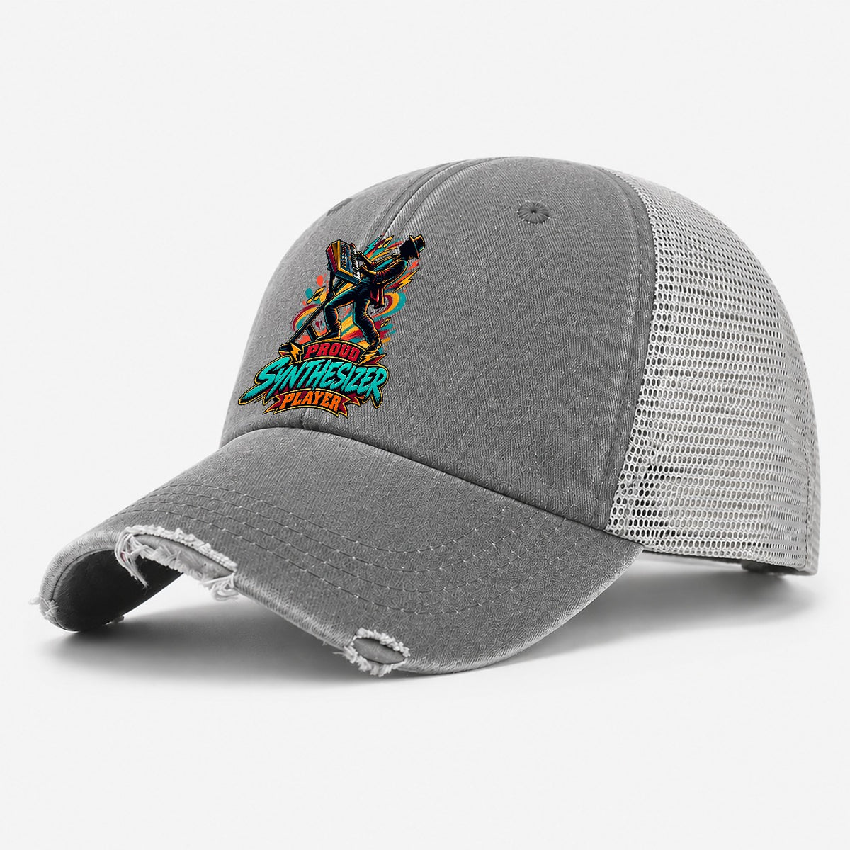 Proud Synthesizer Player Music Instruments Washed Trucker Hat – Grey