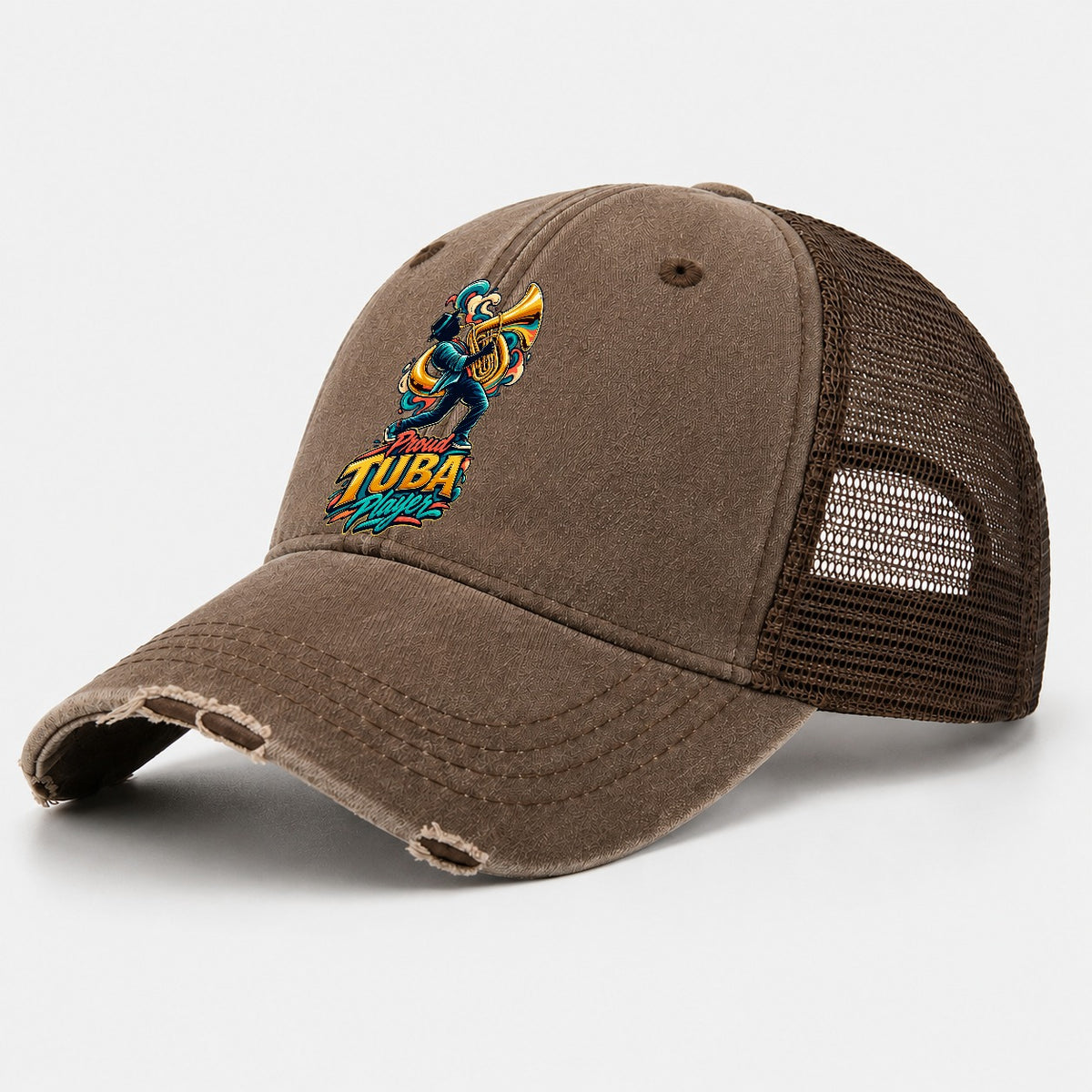 Proud Tuba Player Music Instruments Washed Trucker Hat – Coffee