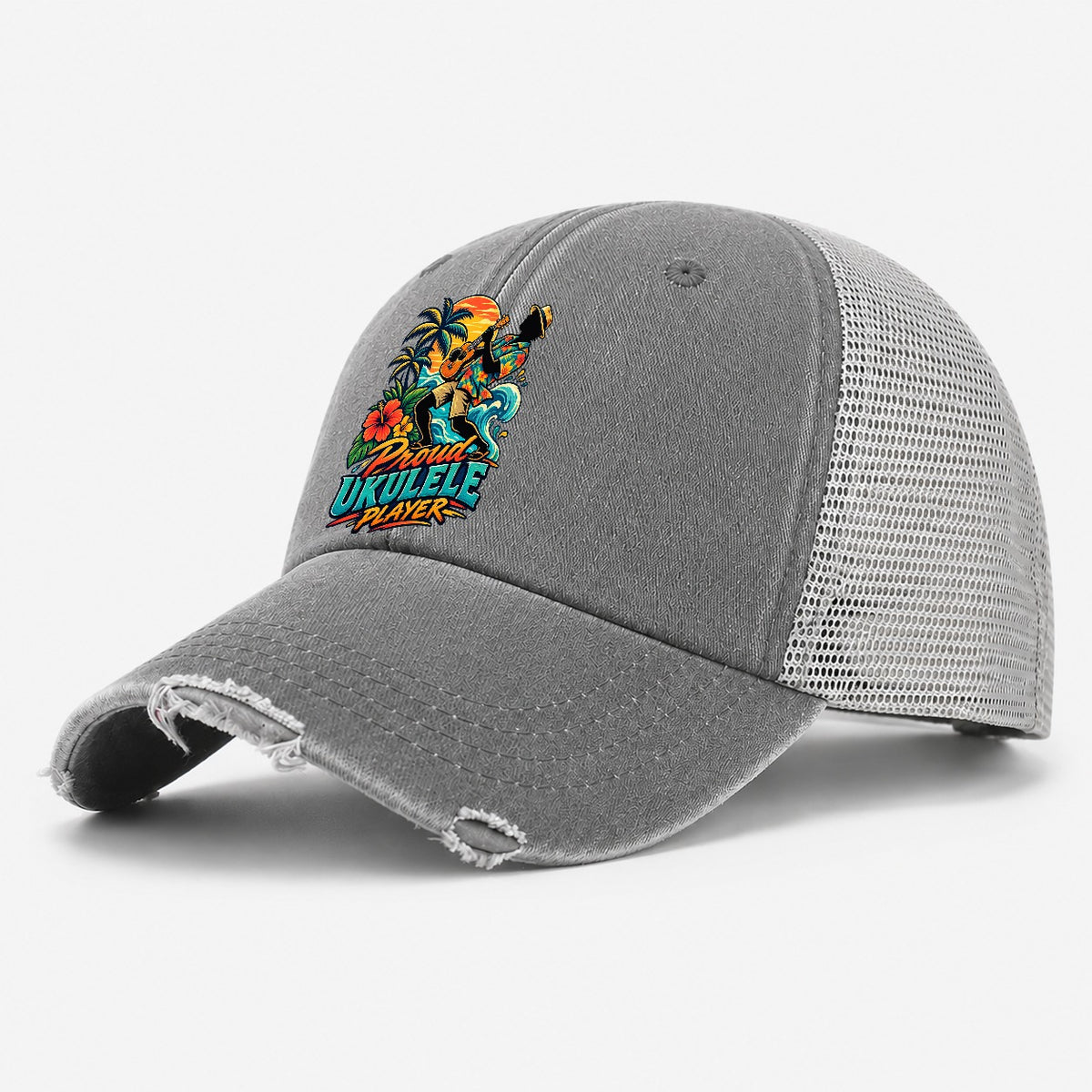 Proud Ukulele Player Music Instruments Washed Trucker Hat – Grey