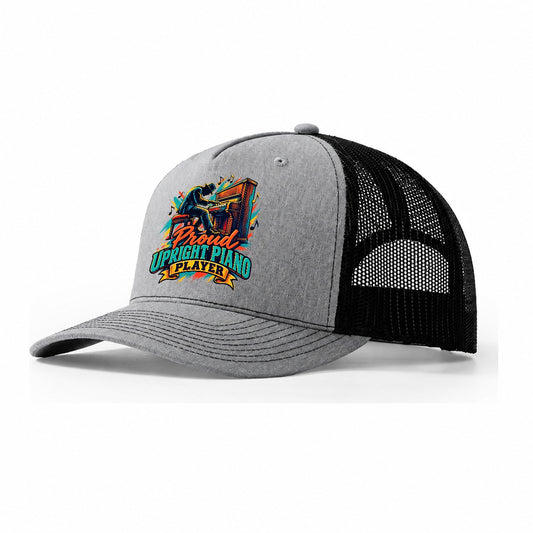 Proud Upright Piano Player Music Instruments Trucker Hat – Sport Grey Black