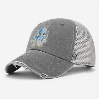 Pufferfish Puff Hello Sea Sprite Washed Trucker Hat – Grey